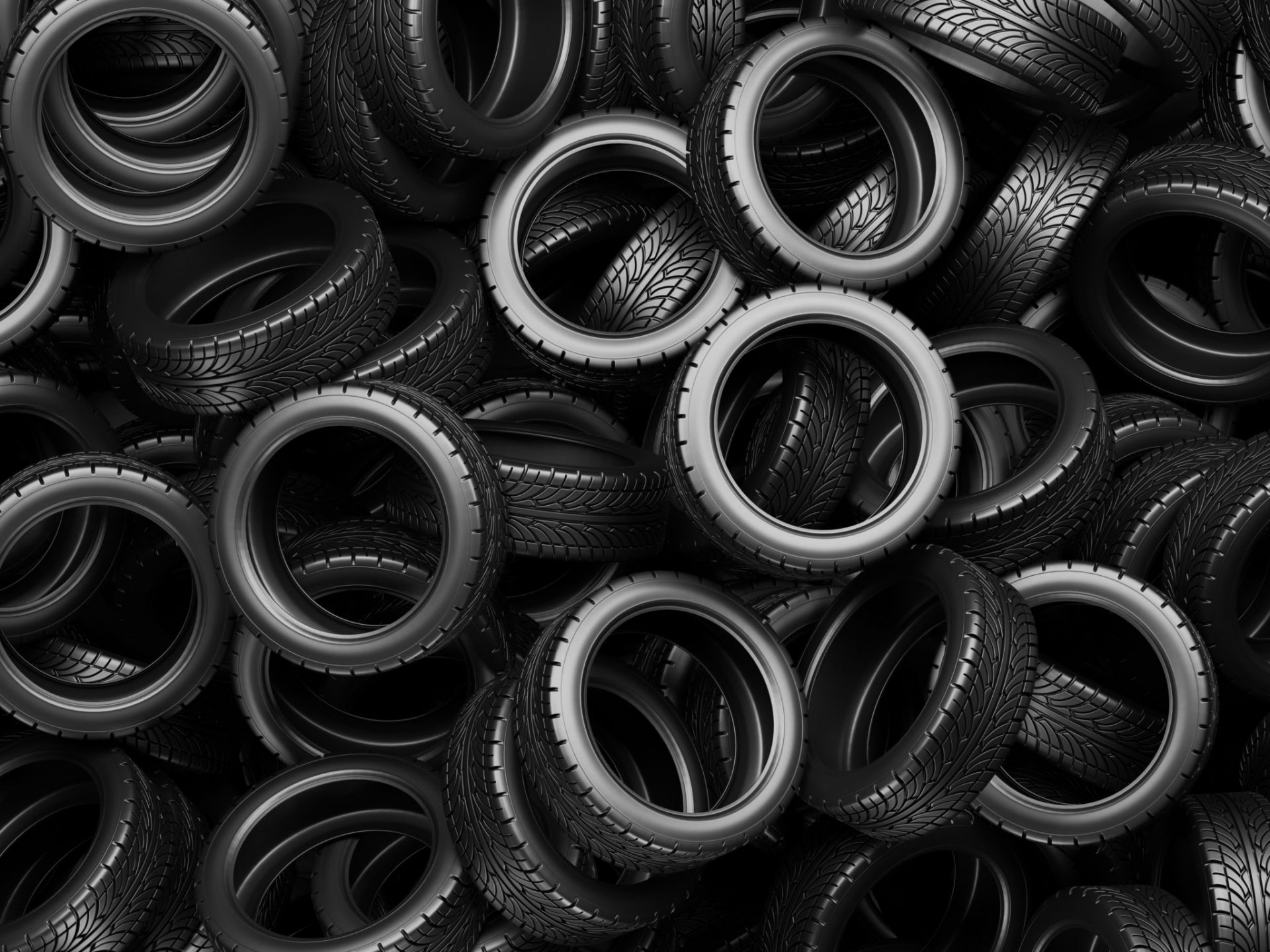 A large pile of car tires, 3D rendering illustration.